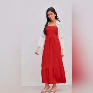 Square Neck Tiered Solid Maxi Dress, CIDER, Large